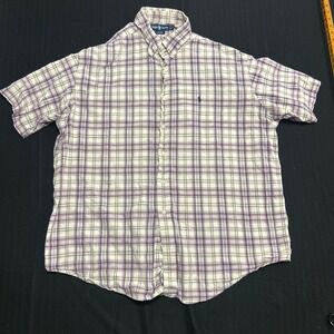 Ralph Lauren Blake Shirt Mens XXL Purple White Plaid Short Sleeve Button Down